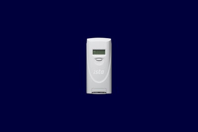 The background is coloured in dark blue and on the right side is the heat cost allocator from ista depicted.